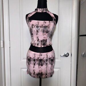 Eden Sky Pink Snake Print 2-Piece Skirt & Halter Top Set NWT Size M Y2K